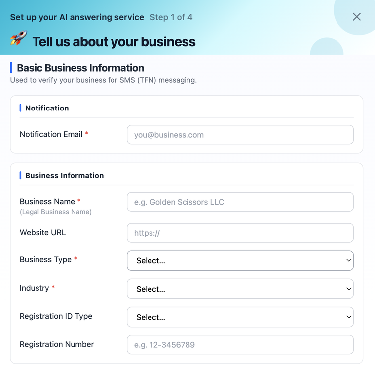 Step 1 — Upload your business Information