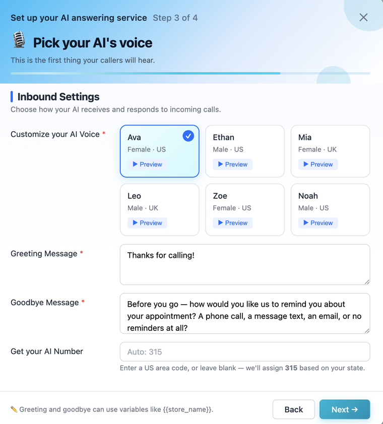 Step 2 — Pick your AI Voice