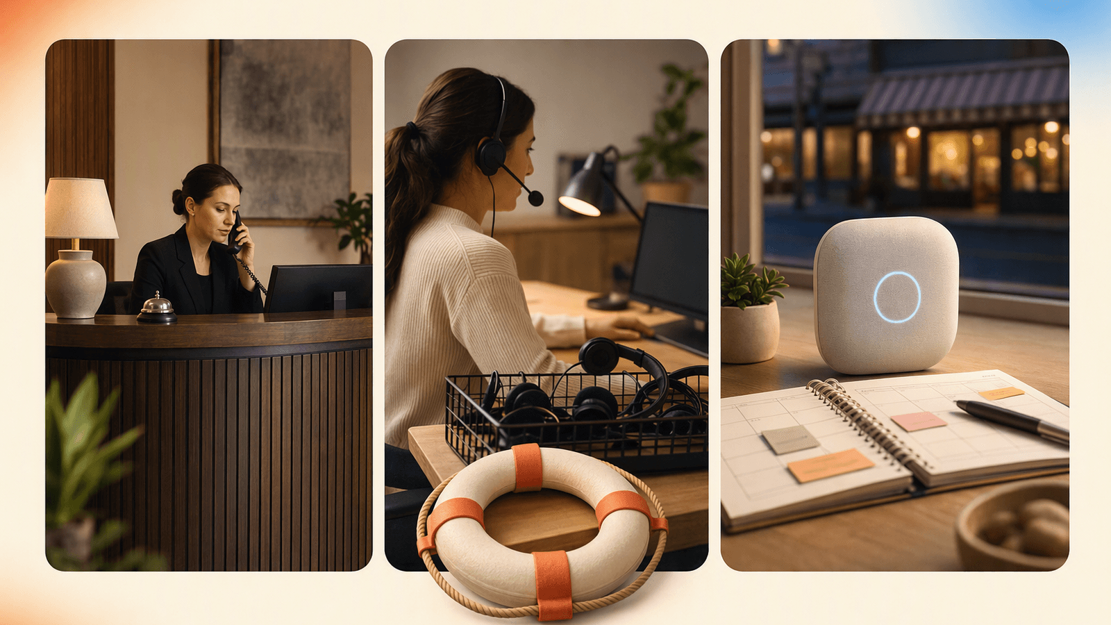 Reception cost comparison shown through three practical service business scenarios: staff desk, call center support, and AI call handling.