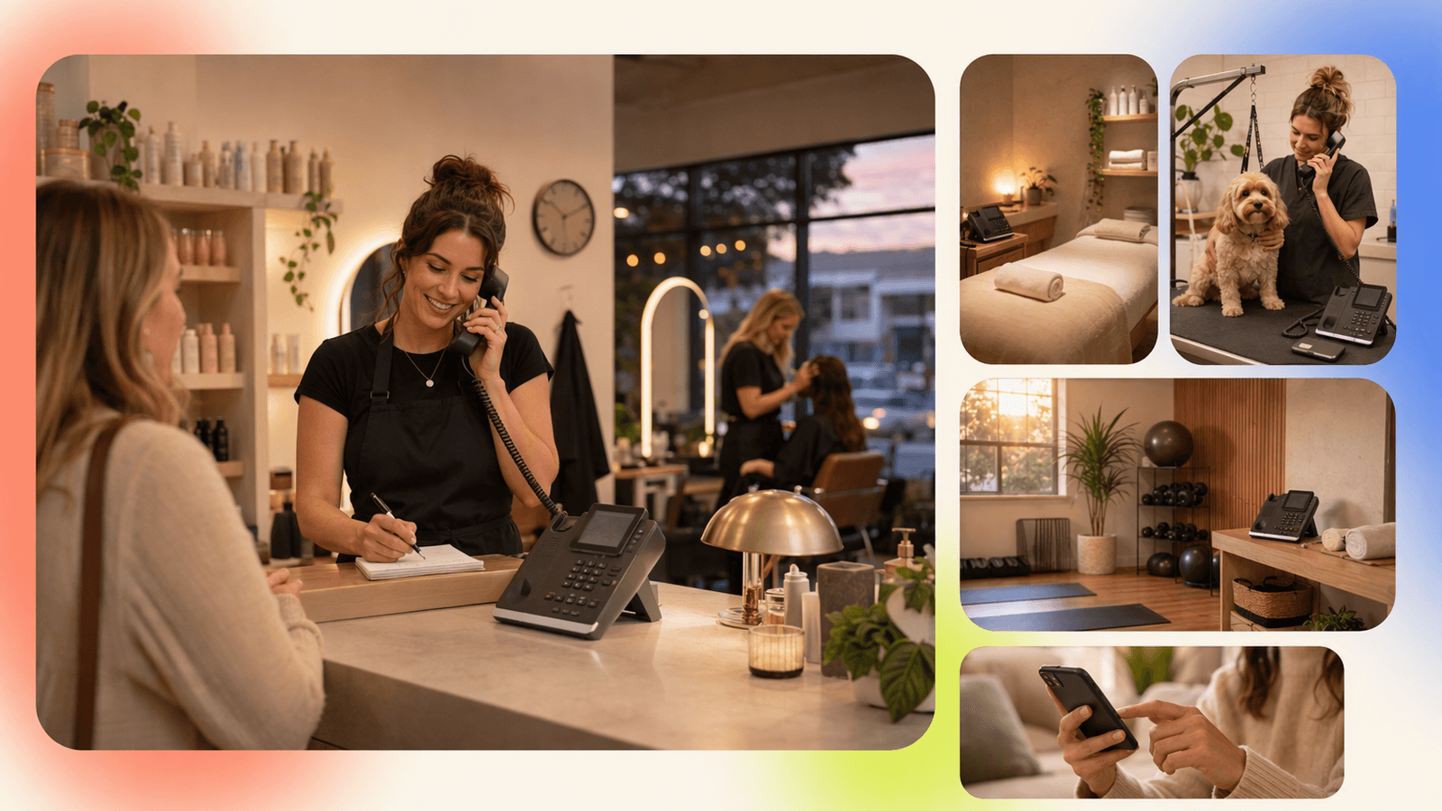 After-hours booking coverage supports appointment-based businesses like salons, spas, pet care, fitness, and wellness studios.
